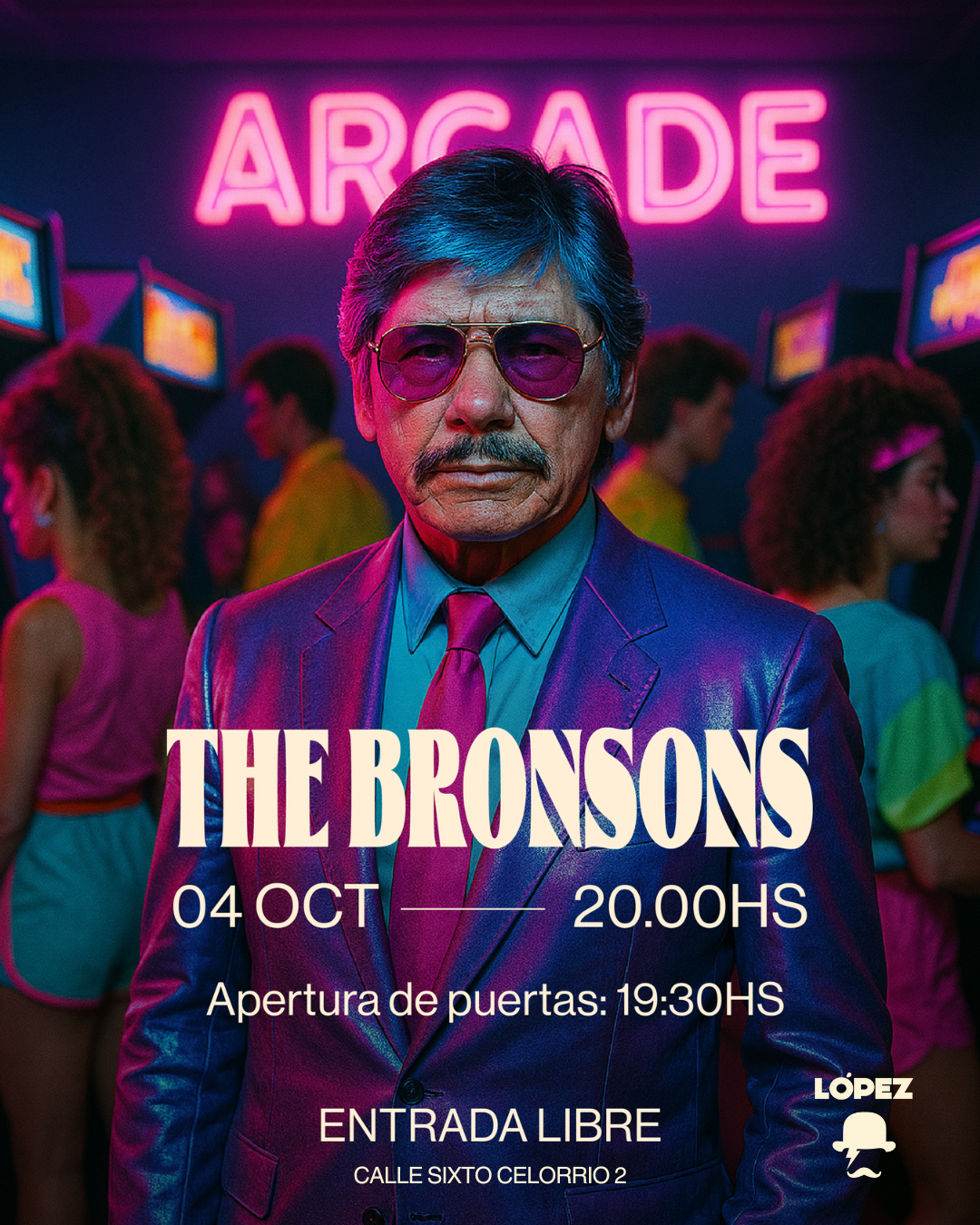 THE BRONSONS - CARTEL CON LOGO Y DIRECCIÓN