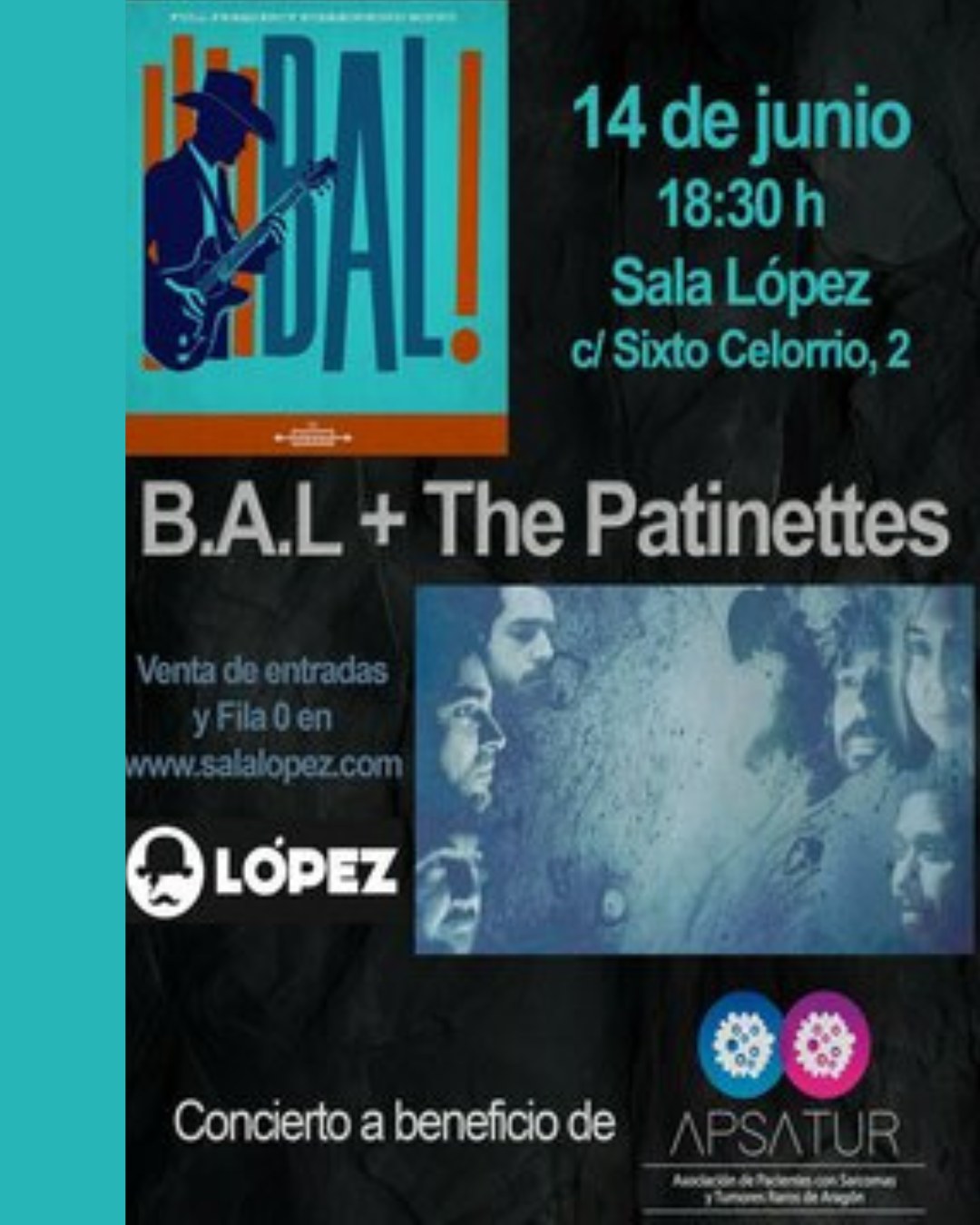 Concierto solidario APSATUR ARAGÓN con B.A.L + The Patinette's